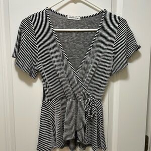 Caution To The Wind Monochrome Striped Wrap Blouse